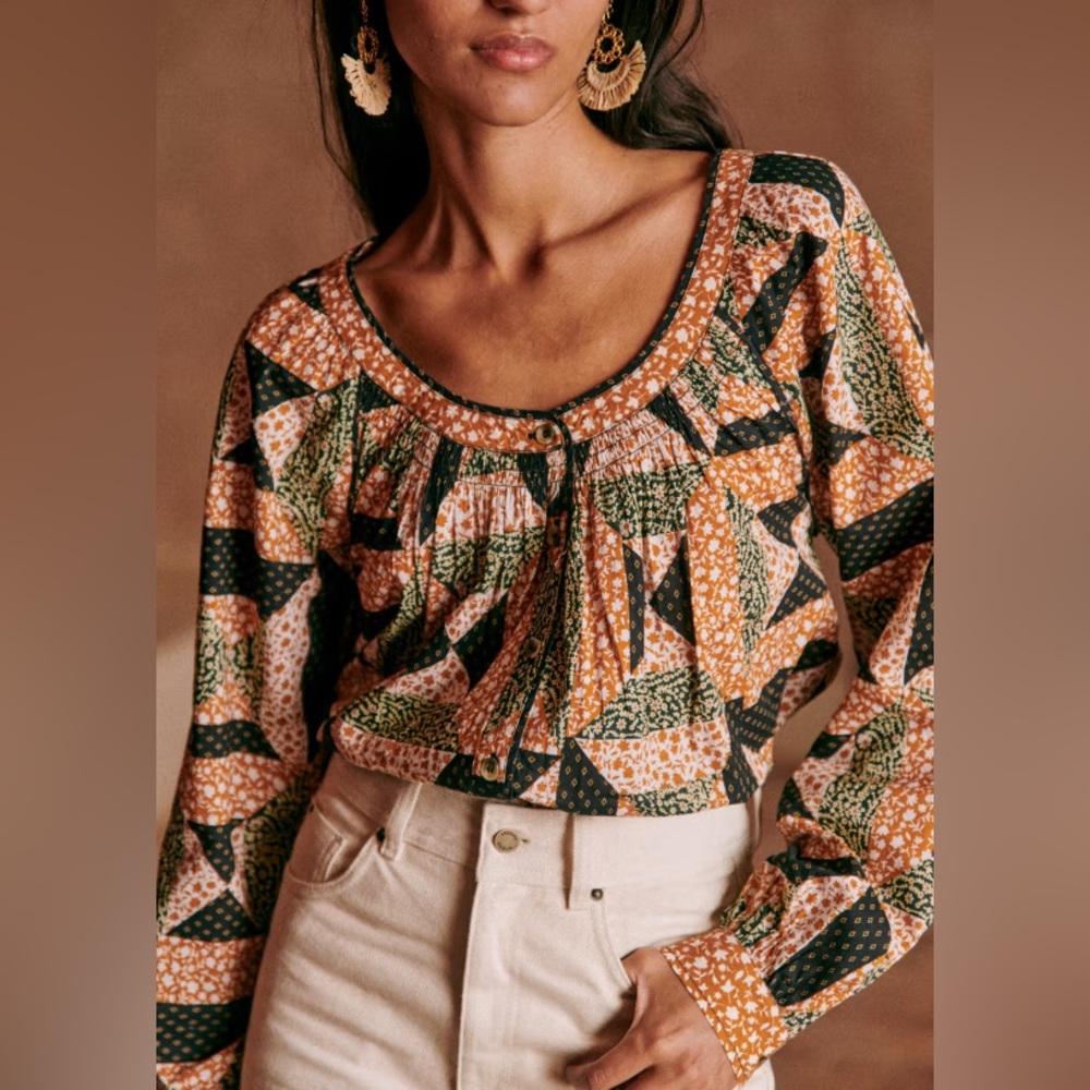 SEZANE - Women’s Oana Patchwork Print Shirt / Blouse Size US 10 / 42